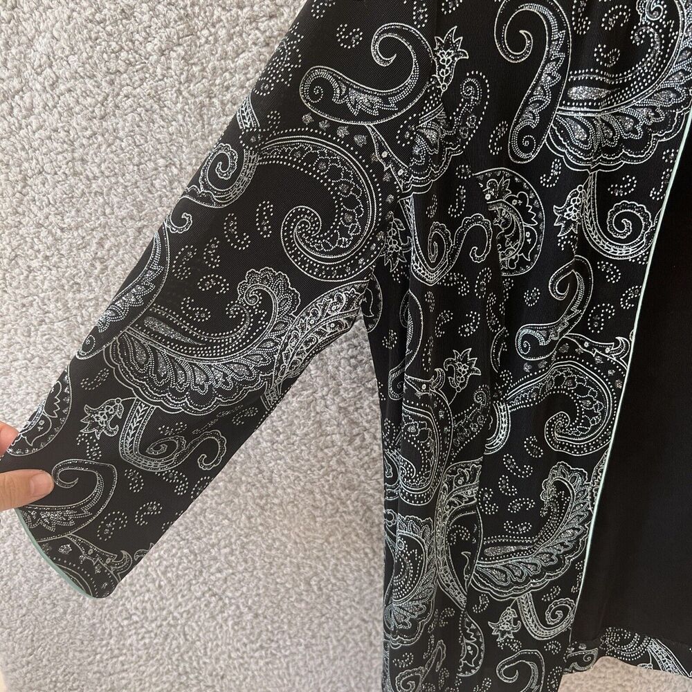 ALEX EVENINGS Women's Sparkly/Metallic Black and Light Blue Jacket USA made L - Picture 6 of 10